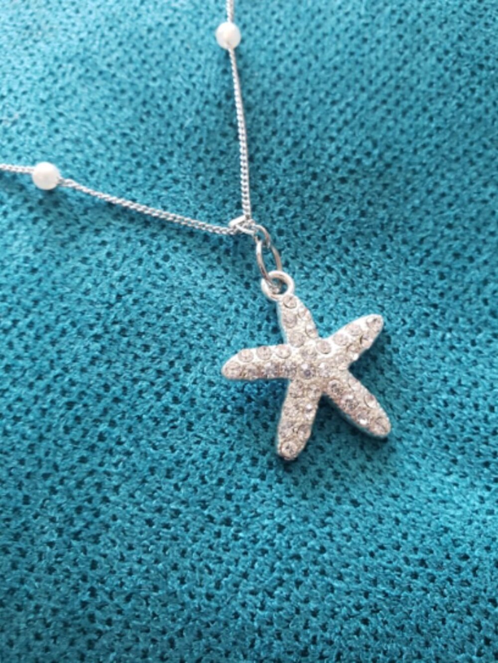 Silver Tone Starfish Necklace | Faux Pearl Coastal Beach Jewelry